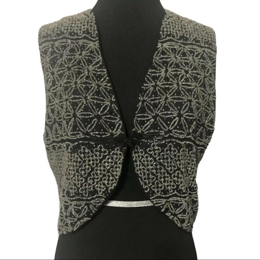 SOLD - Vintage Kenar Studio Clear Beaded Crop Top Vest